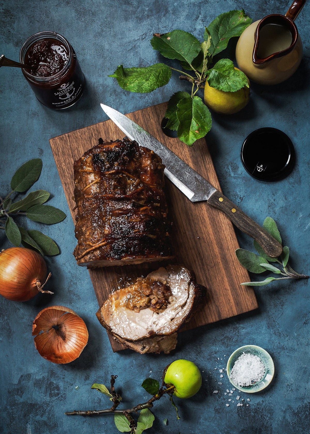 Salt Spring Kitchen Company Rhubarb and Apple Chutney on Stuffed Pork Roast