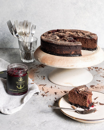 Salt Spring Kitchen Company Sour Cherry, Rhubarb and Rosemary Spread with Chocolate Cheesecake